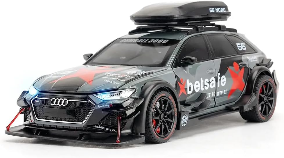 Alokik Enterprise 1:24 Audi RS6 Modified Diecast Metal Pull Back Car with 6 Openable Doors with Sound and Light Toy Decoration car Best Gift Toys for Kids 【Colors as Per Stock】