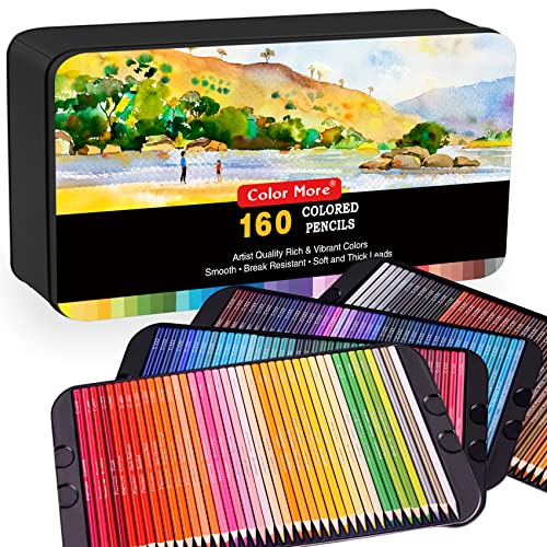 160-Color Artist Colored Pencils Set for Adult Coloring Books,Soft Core,Professional Numbered Art Drawing Pencils for Layering Shading Blending,Gift Tin Box for Beginners,Artists,Coloring Pencils