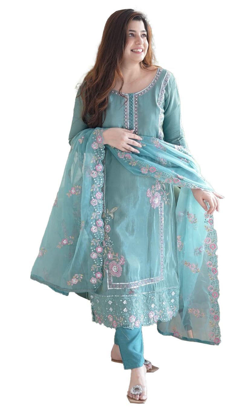 Fashion Basket Women's Embroidered Kurta with Dupatta