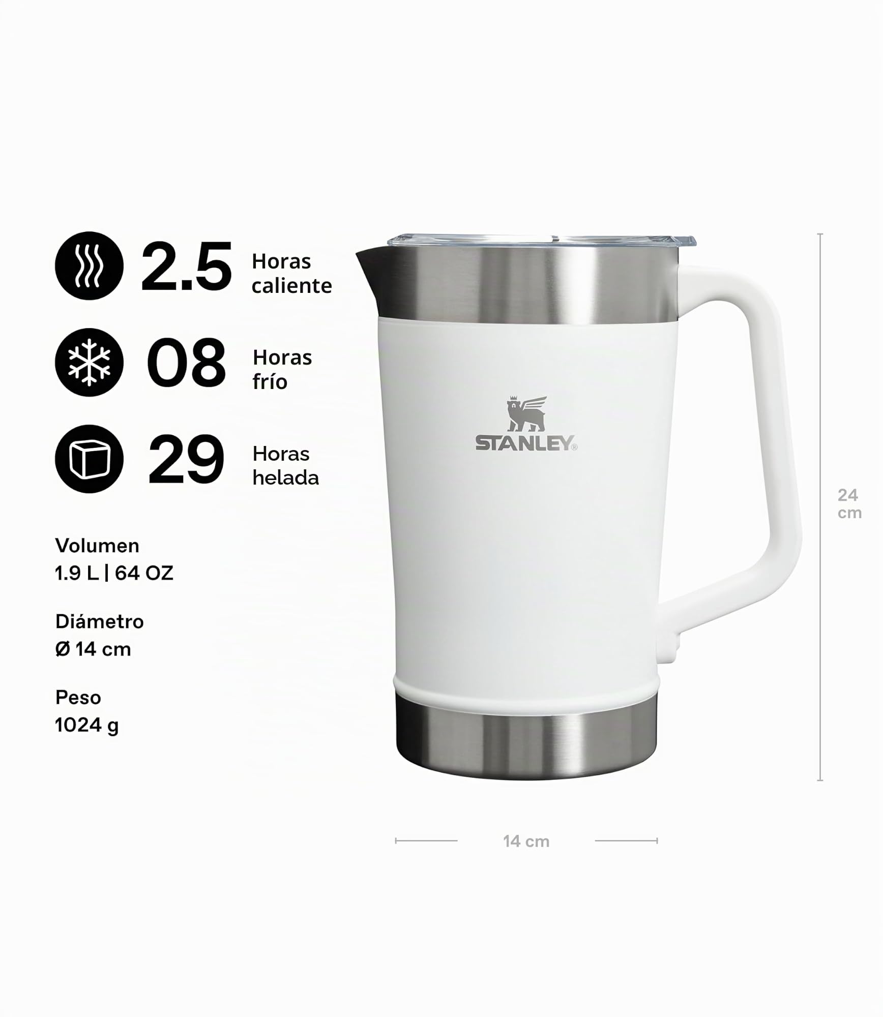 Stanley 1913 Stay Chill Jarra 1.9L - Mantiene 8 Horas Fría - Hielo Hasta 29 Horas - Sin BPA - Doble Pared de Espuma - Apta para Lavavajillas - Asa Resistente - Frost