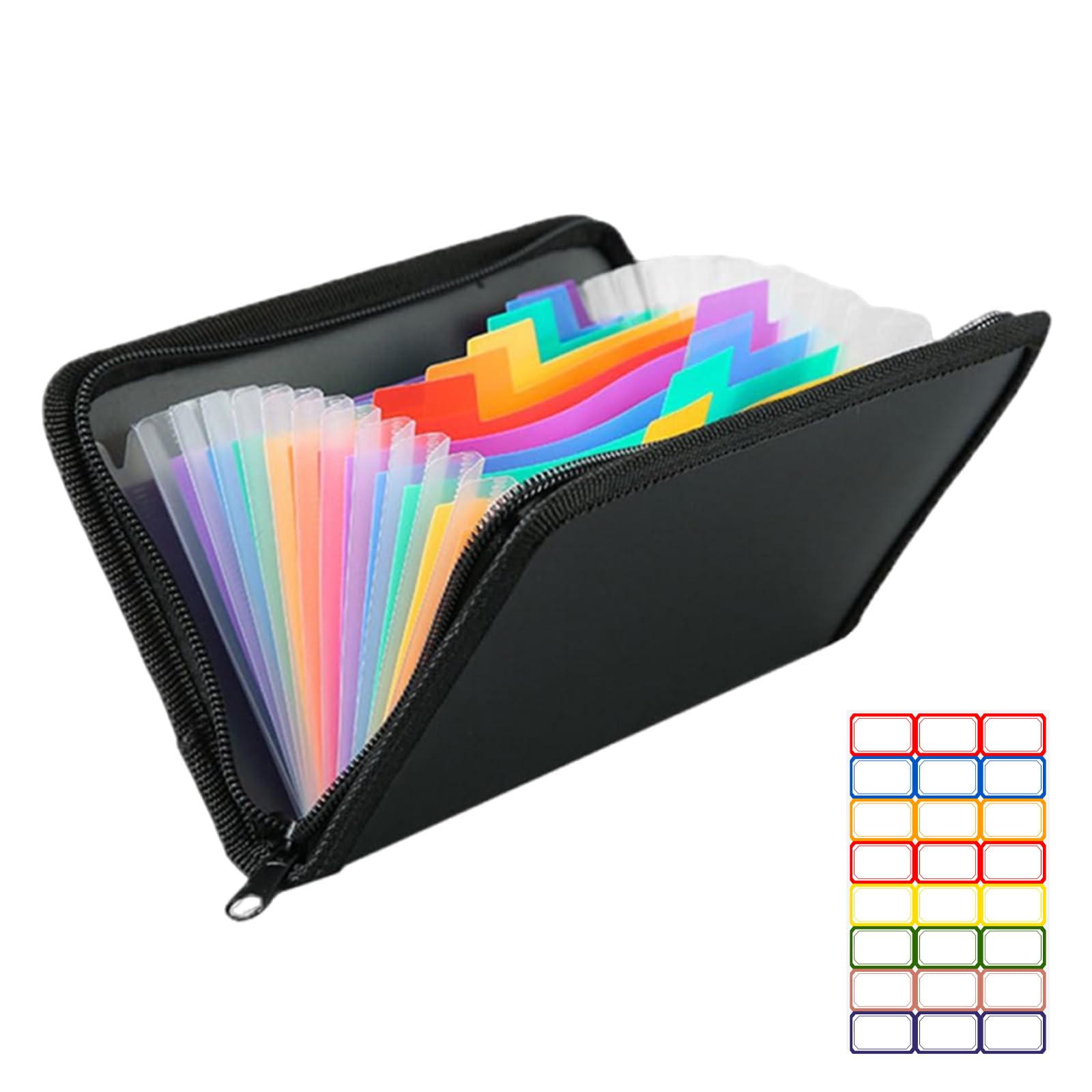 ZKFSIE Receipt Organiser - 13 Pocket Expanding File Folder with Double Zipper & Colorful Labels for Home, Office, Travel - Ideal for Documents, Receipts, Cards, Coupons, and More