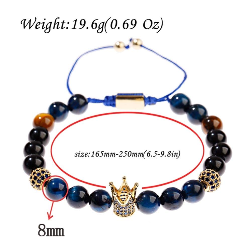 WQZYY&ASDCD Pulseras Brazalete Lujo Circonita Cúbica Corona Bolas Encanto Pulsera Trenzada Hombres Mujeres Azul Piedra Natural Cuentas Pulseras Y Brazaletes