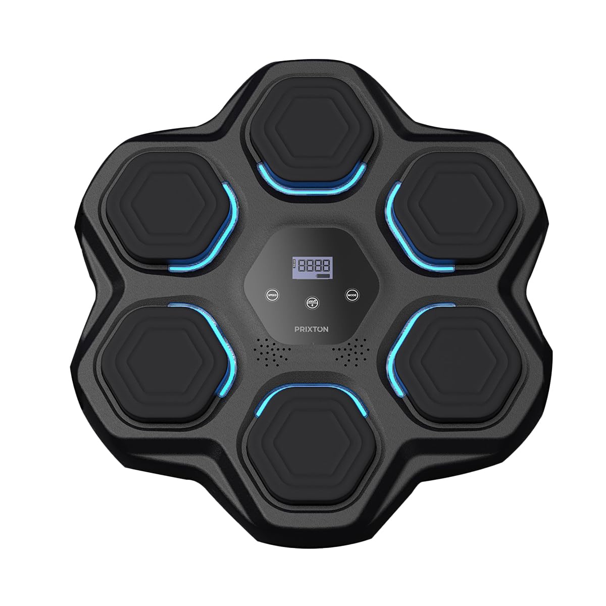 Prixton Machine de Boxe Musicale Combat BM100, 9 Niveaux de Difficulté, Lumières électroniques guidées, Effets Sonores, Système de Fixation Murale, Écran Tactile, Bluetooth, Gants Inclus