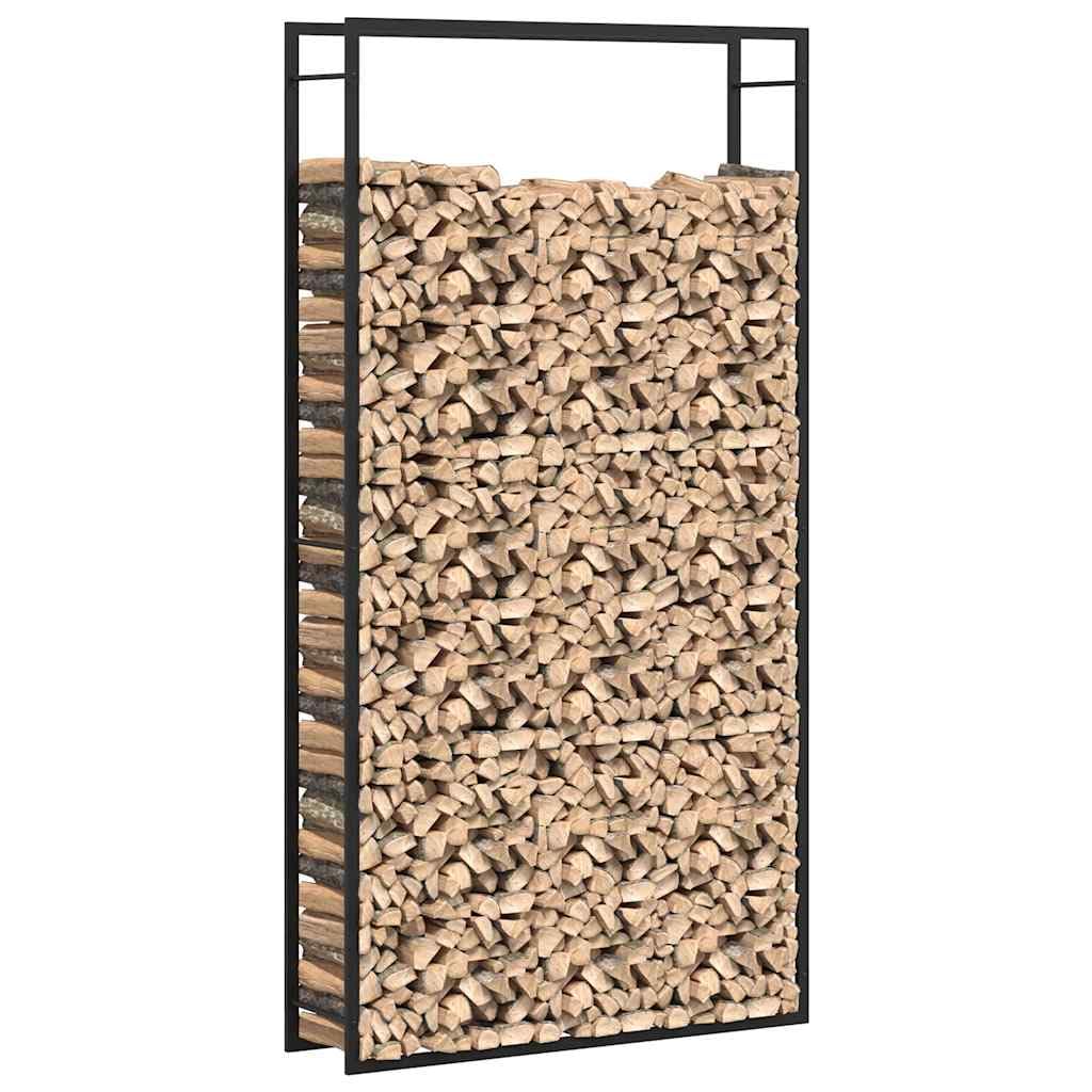 Wytrzymały stojak na drewno opałowe, matowy, czarny, stalowy uchwyt na drewno do kominka do użytku wewnątrz i na zewnątrz, 110 x 28 x 214 cm, drewniany stojak do przechowywania, odporny na