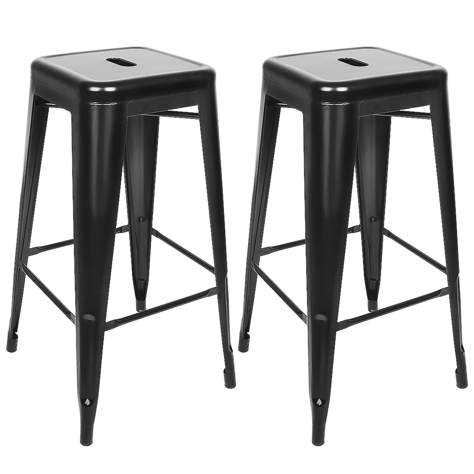Homewell Set di 2 sgabelli da bar industriali, in ferro, 76 cm, impilabili, con poggiapiedi, in stile retrò, per sala da pranzo, balcone, bistro bar (2, nero)