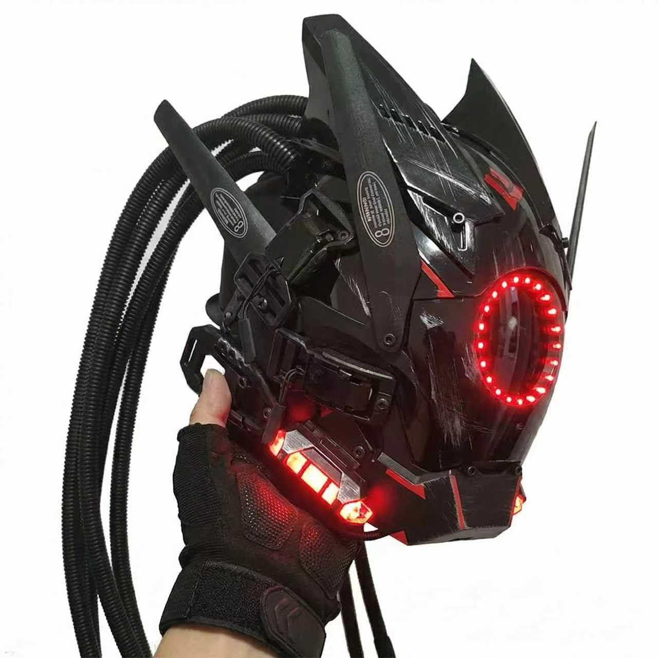 KYEDAY Punk Mask Cosplay for Men, Round Light with Braids Mask Cosplay Halloween Fit Party Music Festival Accessories
