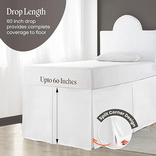 Miniatura 4 de Falda de cama para dormitorio, tamaño individual XL, de 36 pulgadas, falda de cama plisada con abertura en las esquinas, falda de cama extra larga,