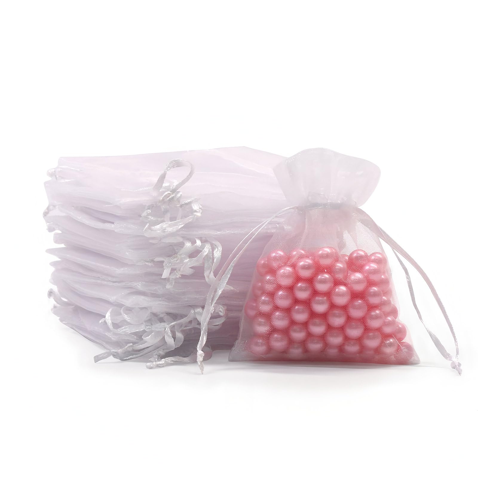 SumDirect 100PCS 3x4 Inches Organza Gift Bags with Drawstring-White