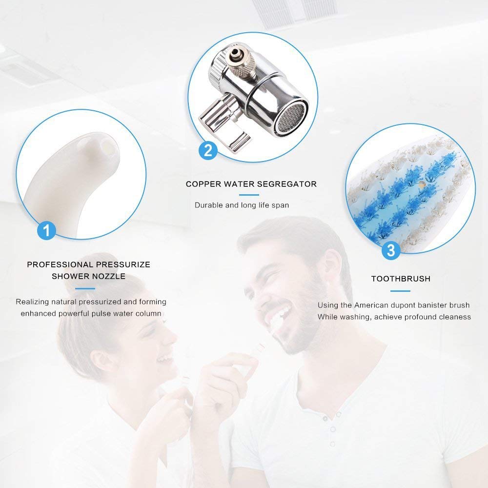 Hydropulseurs Irrigateur Bucco Dentaire pour Hygiène Dentaire Fil Dentaire 3 Buses et 3 Robinets de Brosse à Dents Facile à Installer