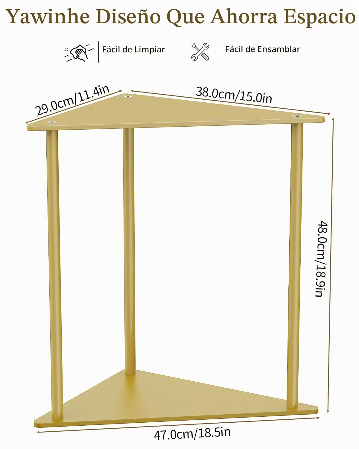 Yawinhe Mesa Auxiliar en Forma de Triángulo,1 Pack Mesita de Sofa,Dorado | Mesita de Café con Base de Metal;Mesas de Noche para Espacios Pequeños,Auxiliar Redonda para Sala de Estar Rincones