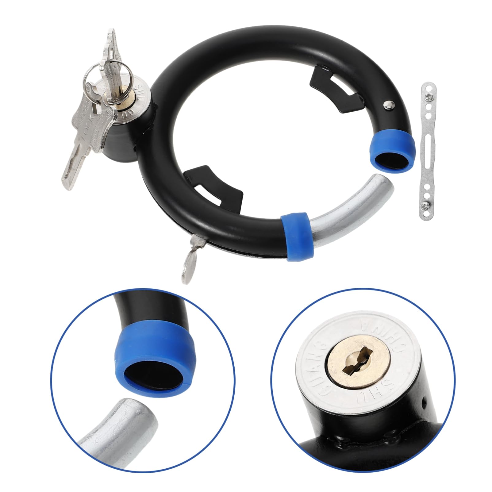 Lucchetto Antifurto per Bicicletta Rotondo in Acciaio Inox Nero | Set 1 Pezzo con Chiavi e Supporto, per Mountain Bike e Scooter Elettrico, Uso Outdoor e Cycling
