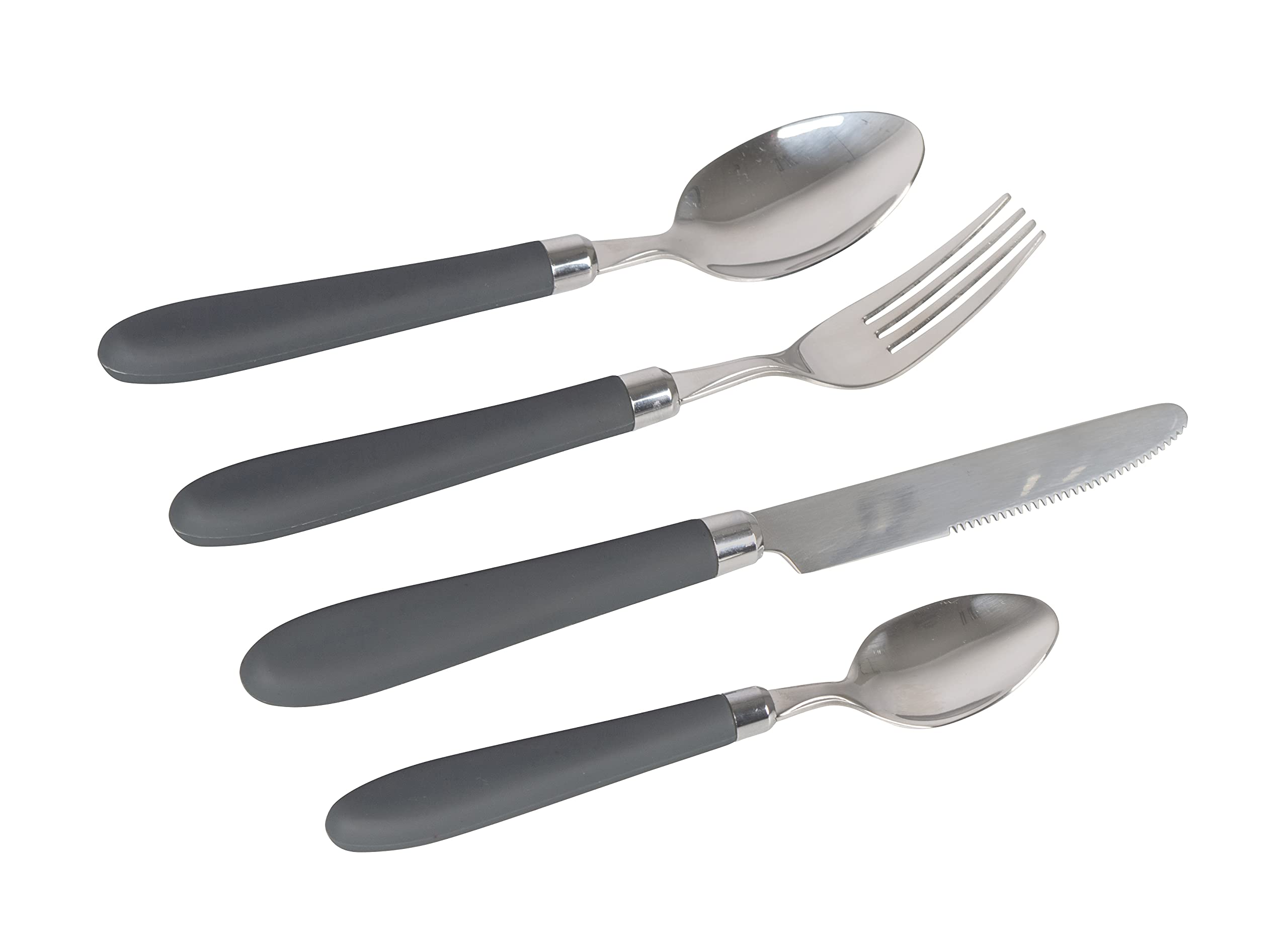 Bo-Camp Posate Deluxe Set 24 Pezzi Per 6 Persone - Acciaio Inox Con Manico In Plastica, Coltelli Forchette Cucchiai Cucchiaini, Ideale Per Campeggio E Picnic