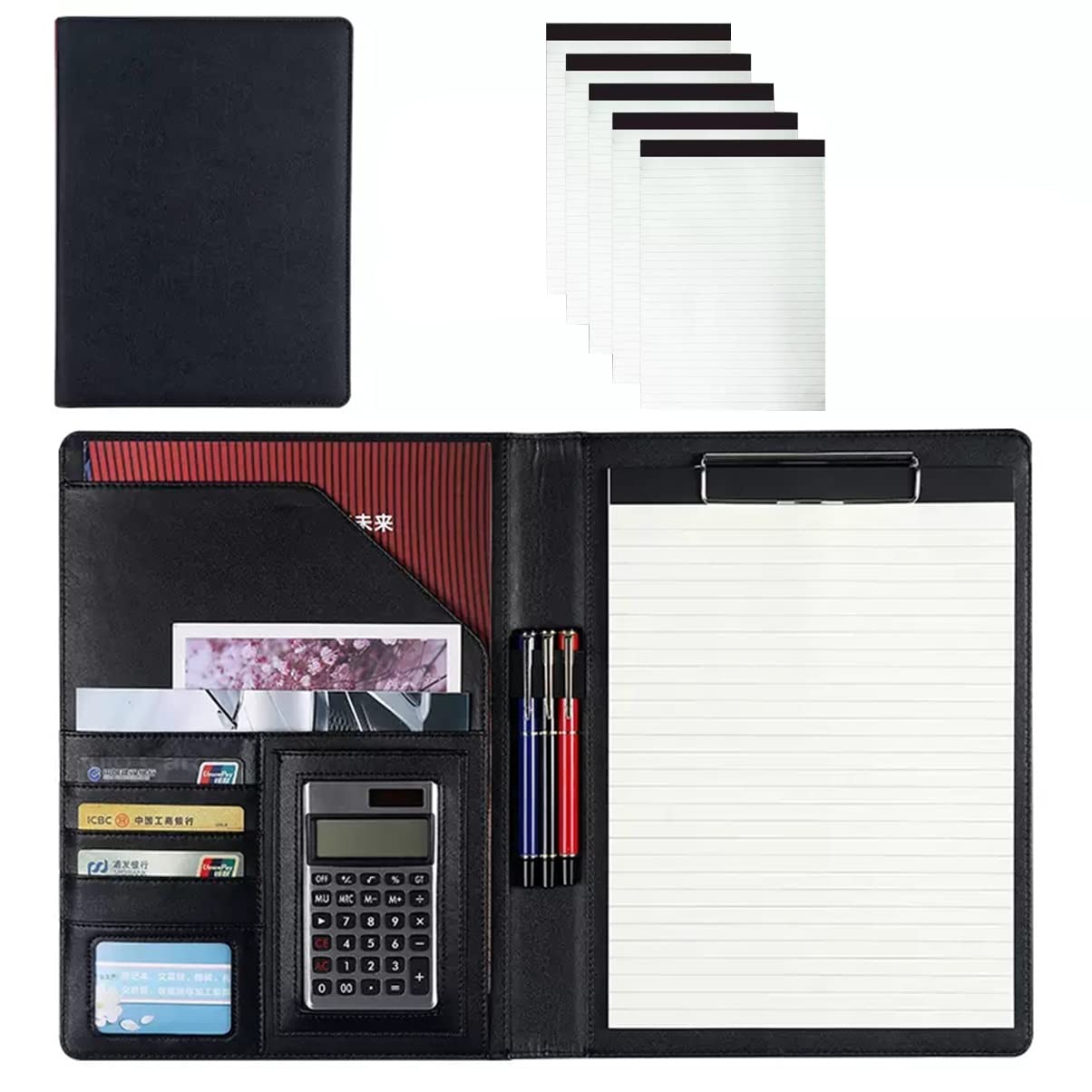Ledermappe A4 Portfolio-Ordner aus PU-Leder, Klemmbrett-Ordner-Organizer, Lebenslauf-Portfolio-Ordner für Männer/Frauen mit Klemmbrett im A4-Format
