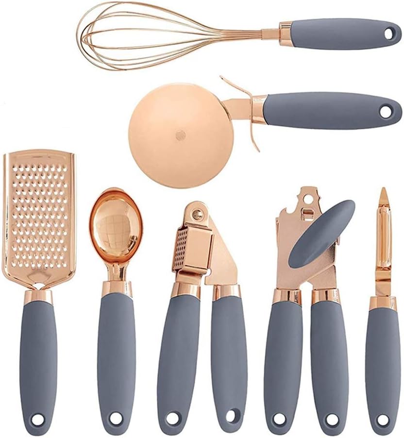 7-Piece Kitchen Gadgets Set Copper Coated Stainless Steel Utensils with Soft Touch Handles, Garlic Press Whisk Cheese Grater (Color : C) (A)