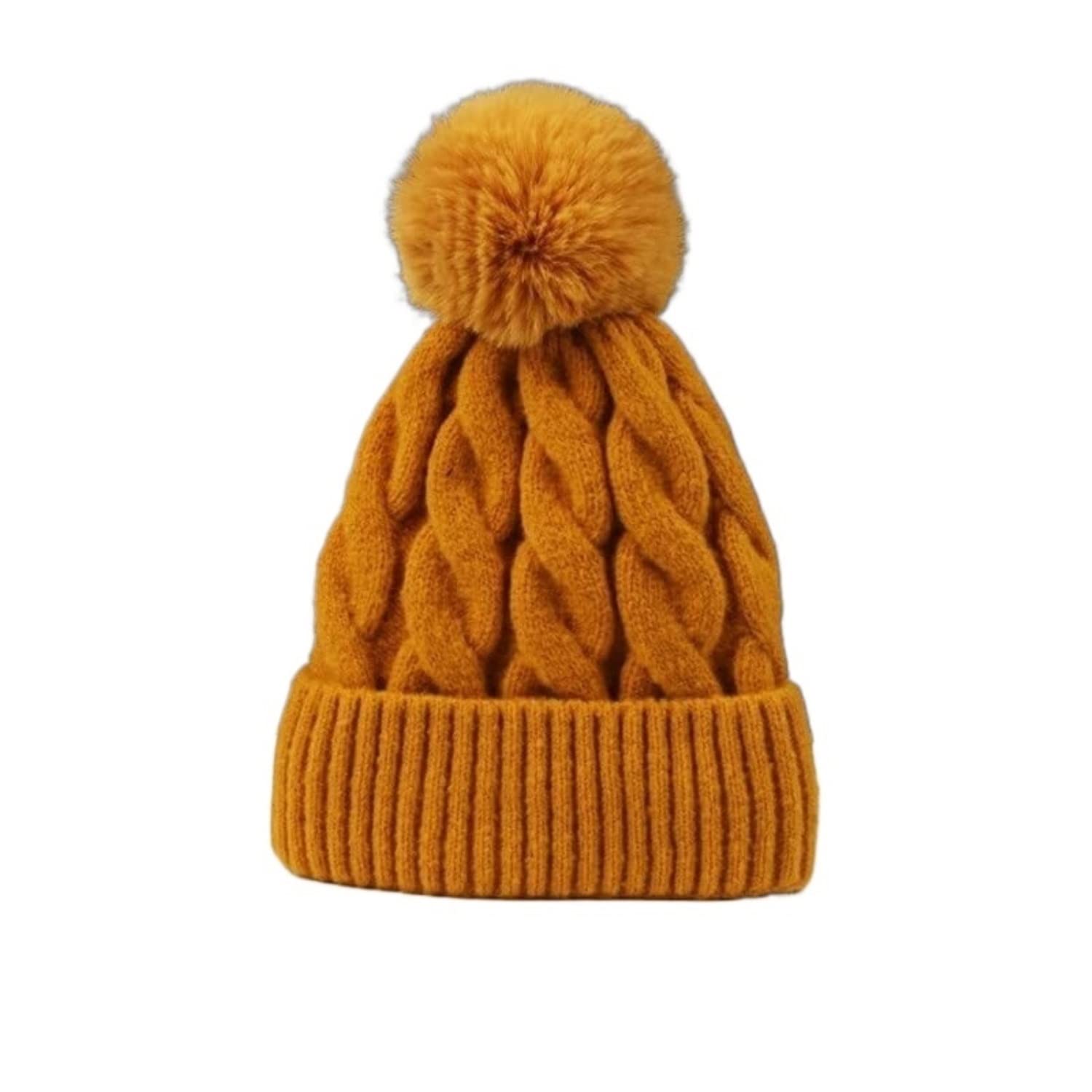 Bonnet Hiver Chaud Bonnet d'hiver pour Femme Croisé Gros Câble Tricot Pompon Doux Chaud Chapeau De Plein Air