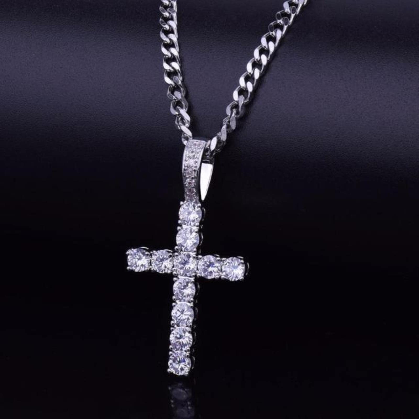 zxcs Hip Hop Cross Pendant Necklace Micro Pave Cubic Zirconia Egyptian Style Necklace 24" 30" Chain-Silver Color,30 inch