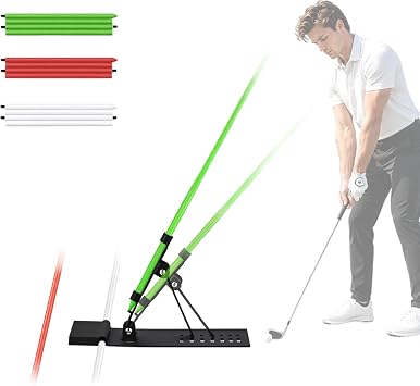 HRUIYL Golf Alignment Sticks Holder Golf Swing Plane Trainer with 3 Alignment Sticks, Heavy Duty Metal Base Plate, Adjustable Golf Swing Training Aid for Swing Path, Posture & Alignment