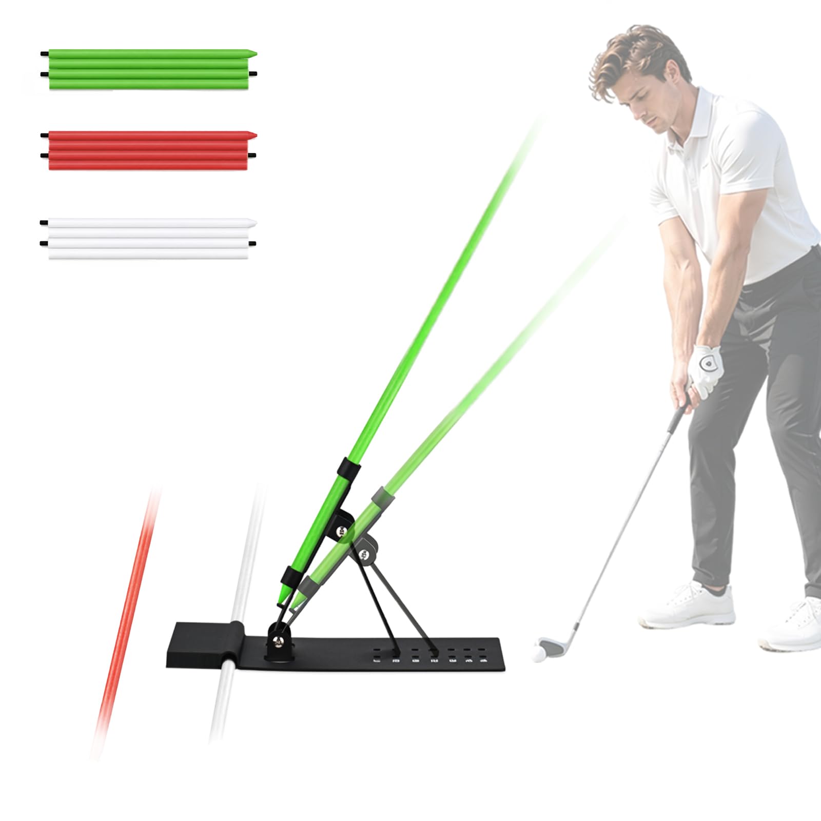 Golf Alignment Sticks Holder โ Golf Swing Plane Trainer with 3 Alignment Sticks, Heavy Duty Metal Base Plate, Adjustable Golf Swing Training Aid for Swing Path, Ball Striking, Posture & Alignment
