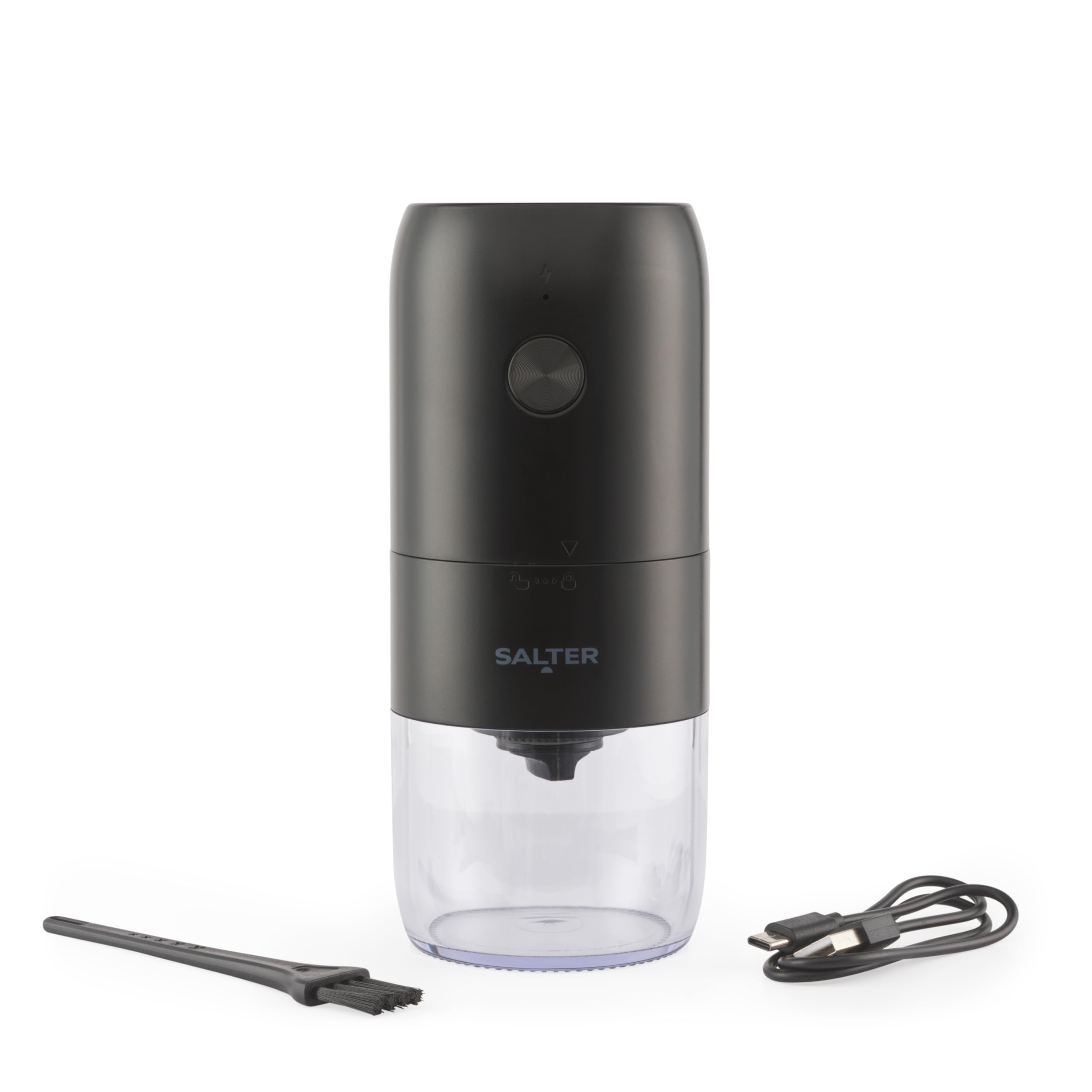 Salter Rechargeable Coffee Grinder – 30g Bean & 35g Powder Capacity, One Touch Operation, Easy Clean, Compact & Portable, Ceramic Grinding Burr, for French Press, Filter, Espresso Machine, Black