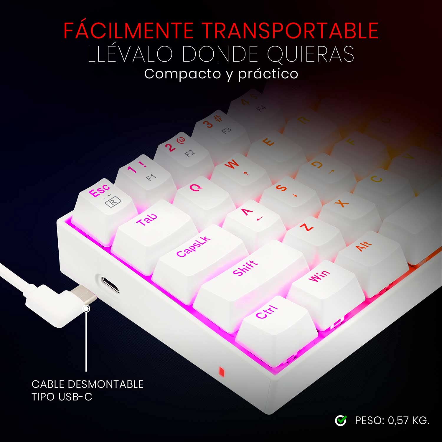 REDRAGON - Dragonborn Teclado Mecánico Gaming RGB Blanco