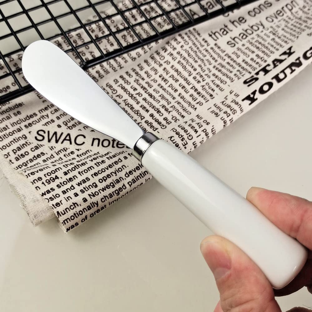 Thickened Fine 18-10 Stainless Steel Blade Butter knife 4PCS Porcelain Handle,6.3Inch, White Multipurpose Cheese Spreader Kitchen Knives?Fast shipping high-grade
