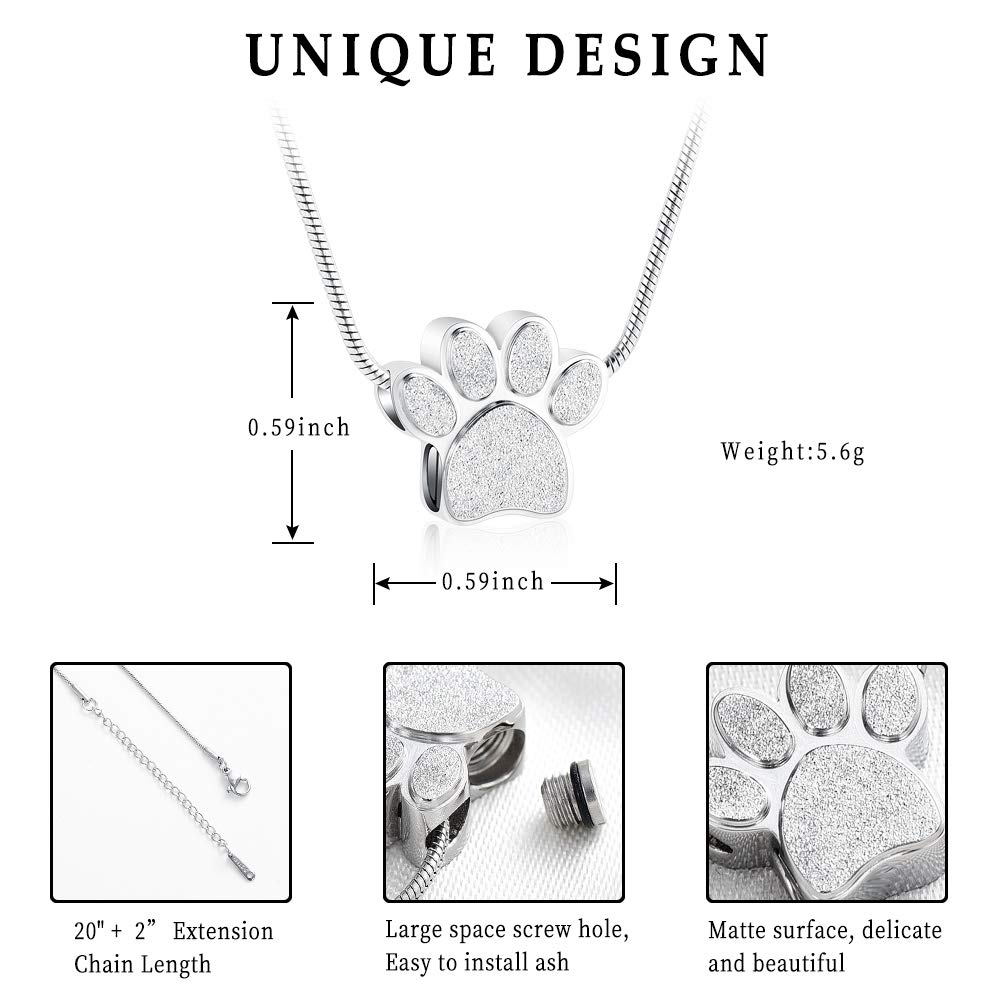 BAOWIQI Pet Urn,Cremation Jewelry Urn Necklace for Ashes for Pet,Paw Print Memorial Ash Jewelry,Keepsake Pendant,Dog Urns For Ashes (Steel)