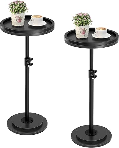 Miniatura 12 de Mesa auxiliar pequeña, mesa de bebida de 2 niveles, mesa auxiliar redonda ajustable en altura, mesa auxiliar de pedestal para espacios pequeños en