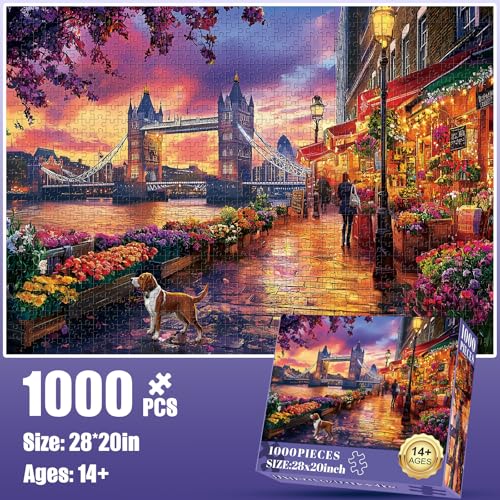 Rompecabezas de 1000 piezas para adultos: Puente Tower Bridge de Londres, escenas urbanas, paisaje desafiante, ideal para familias y como regalo miniatura 2