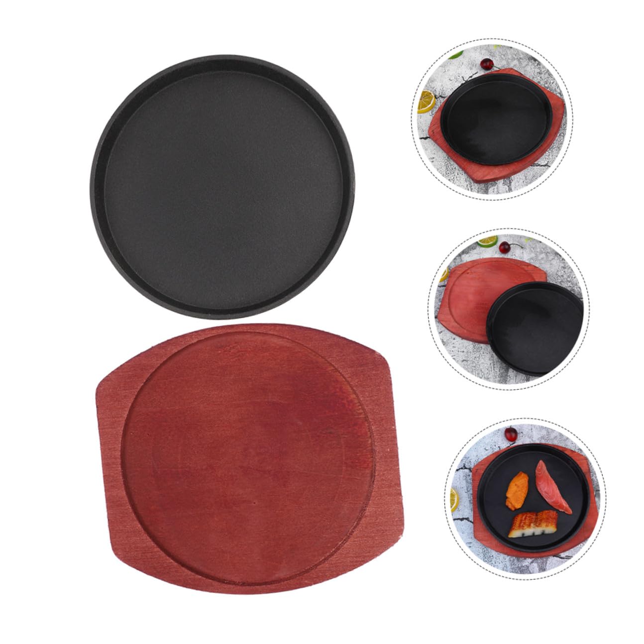 Set Piastra Sfrigolante Tonda in Ghisa con Piatto Legno