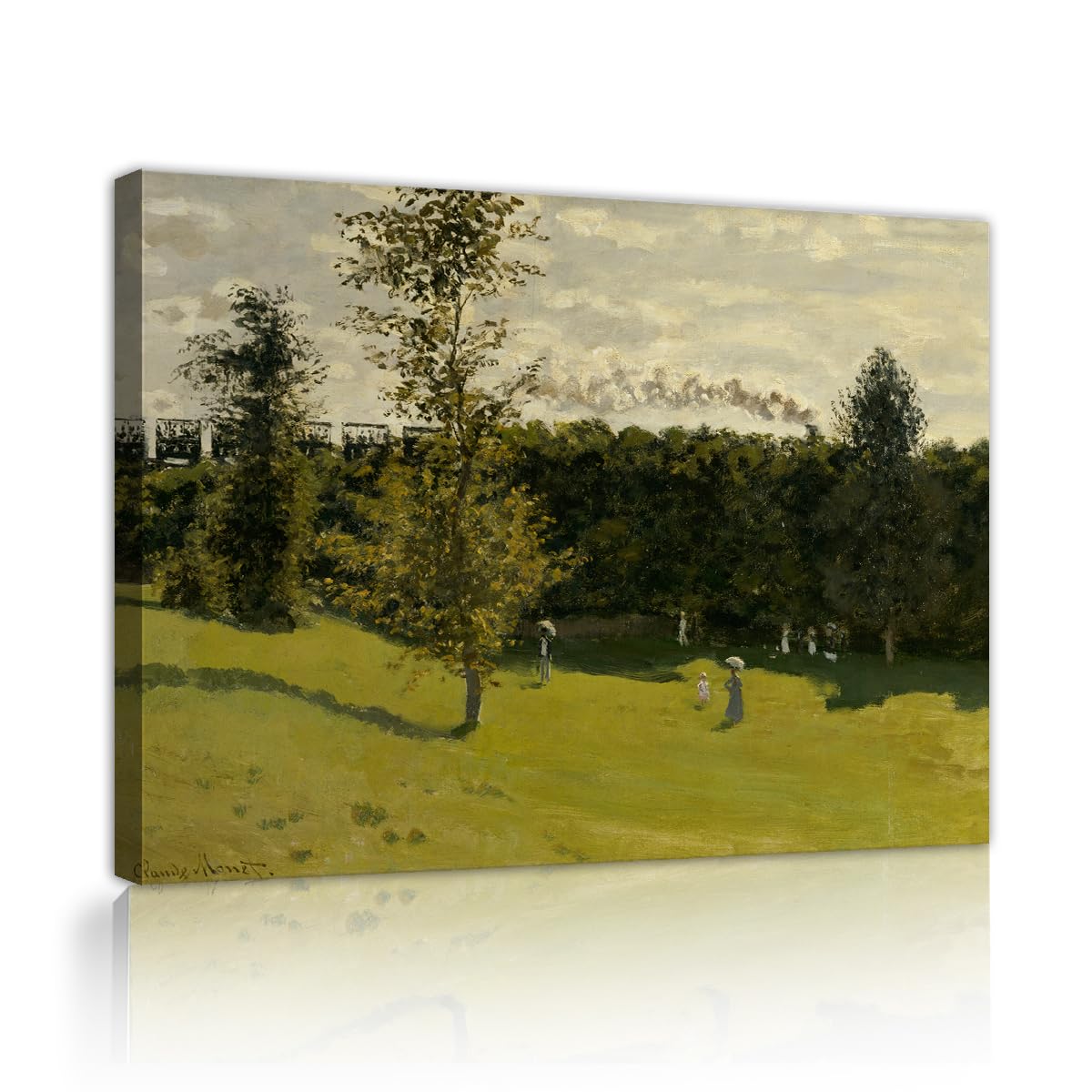 TOANGWALL Scenic Countryside Train Canvas Wall Art Guest Room Claude Monet Train in the Country Famous Impressionist Painting Framed Prints for Apartment Decor 85x100cm