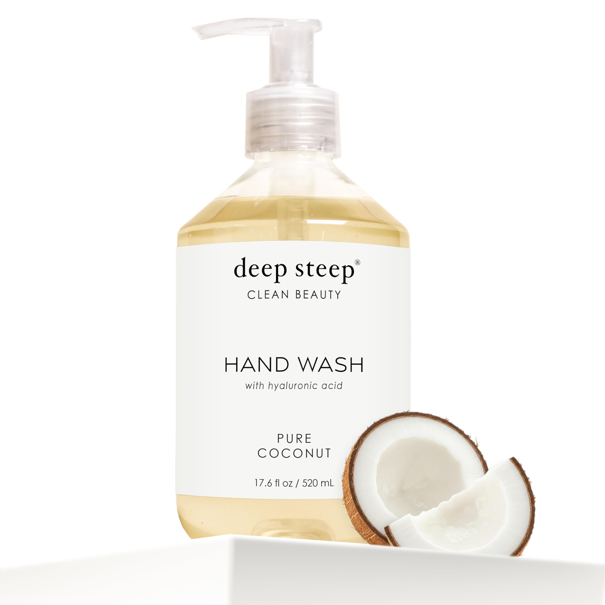 Deep Steep Liquid Hand Wash, Pure Coconut, 17.6 oz – Moisturizing Cleanser with Olive Oil, Aloe Vera, Glycerin & Hyaluronic Acid – Vegan, Clean Beauty