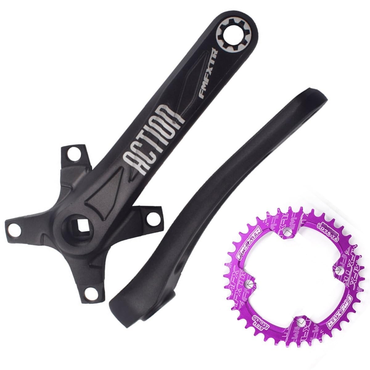 ZXGSXIOU 32T 34T 36T 38T Mountain Bike Hollow Integrated 170/172.5/175mm Crankset Aluminum Alloy MTB Crank Set Round Narrow Wide Chainring(Purple 175mm,32T)
