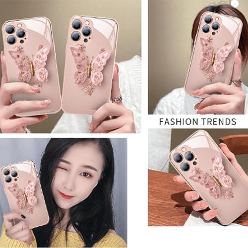 Miniatura 7 de Funda de vidrio con patrón de mariposa 3D plana compatible con iPhone, funda para teléfono con cubierta de vidrio con patrón de mariposa (para
