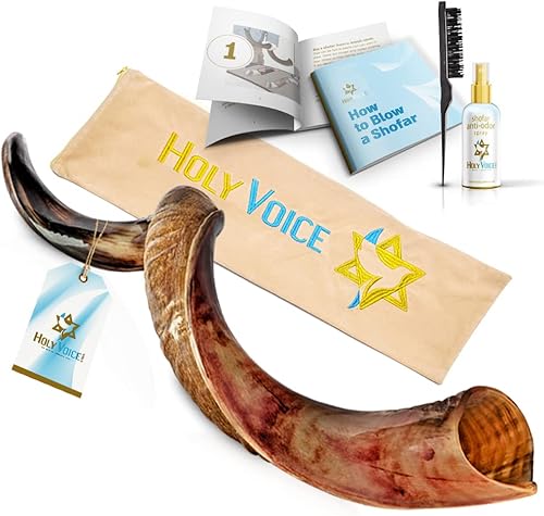 Miniatura 7 de Cuerno kosher Kudu Shofar de Israel  Shofar tradicional medio pulido yemení incluye bolsa de transporte, cepillo, spray antiolor y guía de soplado