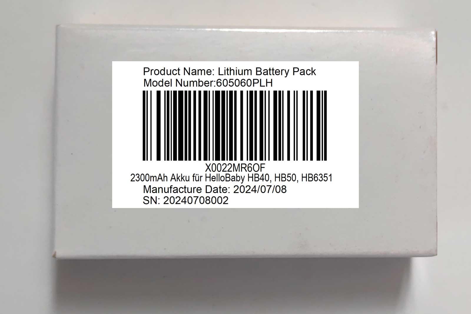 Batteria sostitutiva da 2300 mAh 3,7 V per HelloBaby HB40, HB50, HB6351, peso batteria 42 grammi