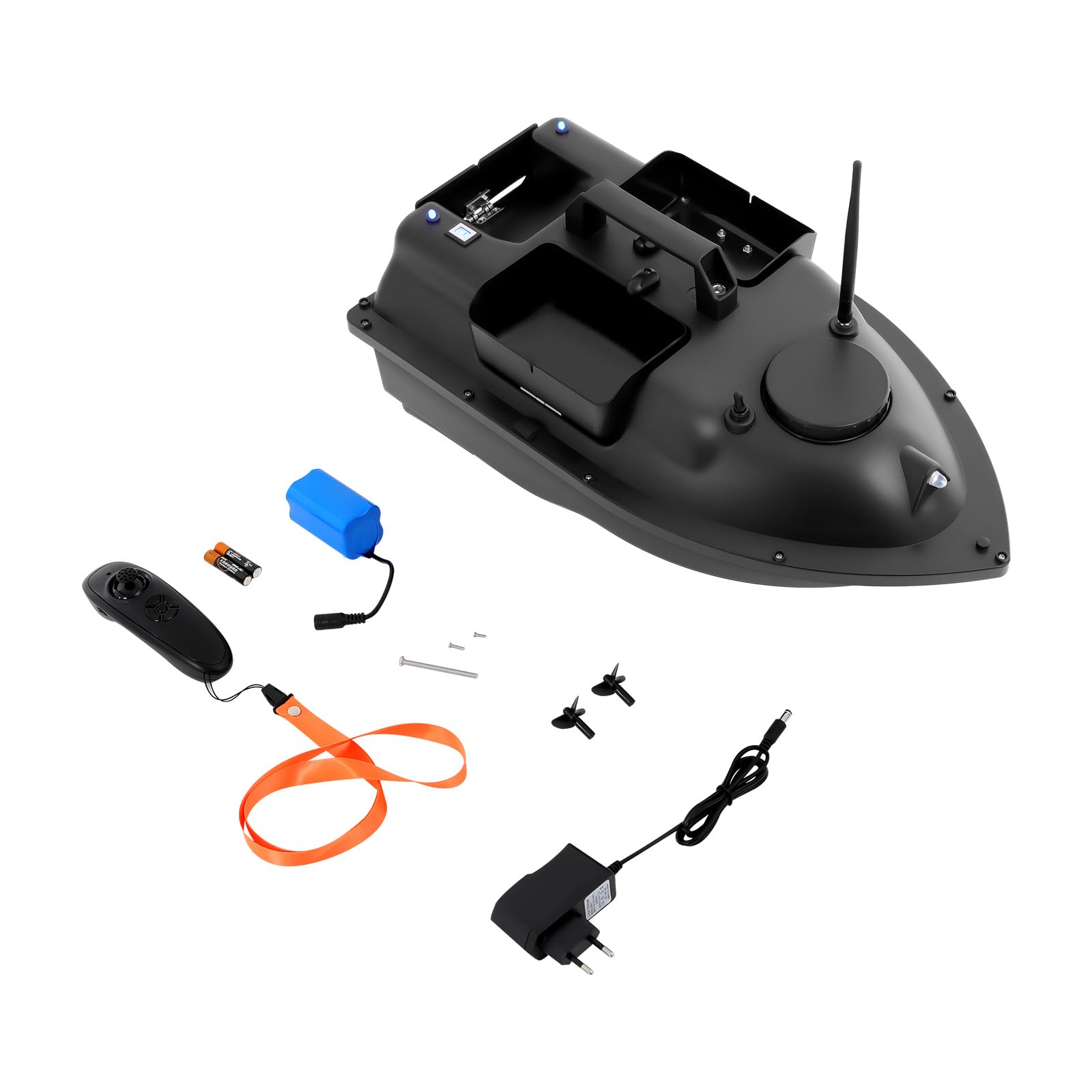 Barca telecomandata, Barca di Pesca, Pesca Carpa, Barche Esca Pesca Battle Boat Rc 500M, Barca Esca Pesca con Wireless, B-ateau Primer con 2 Motori (3 Silos Nero)