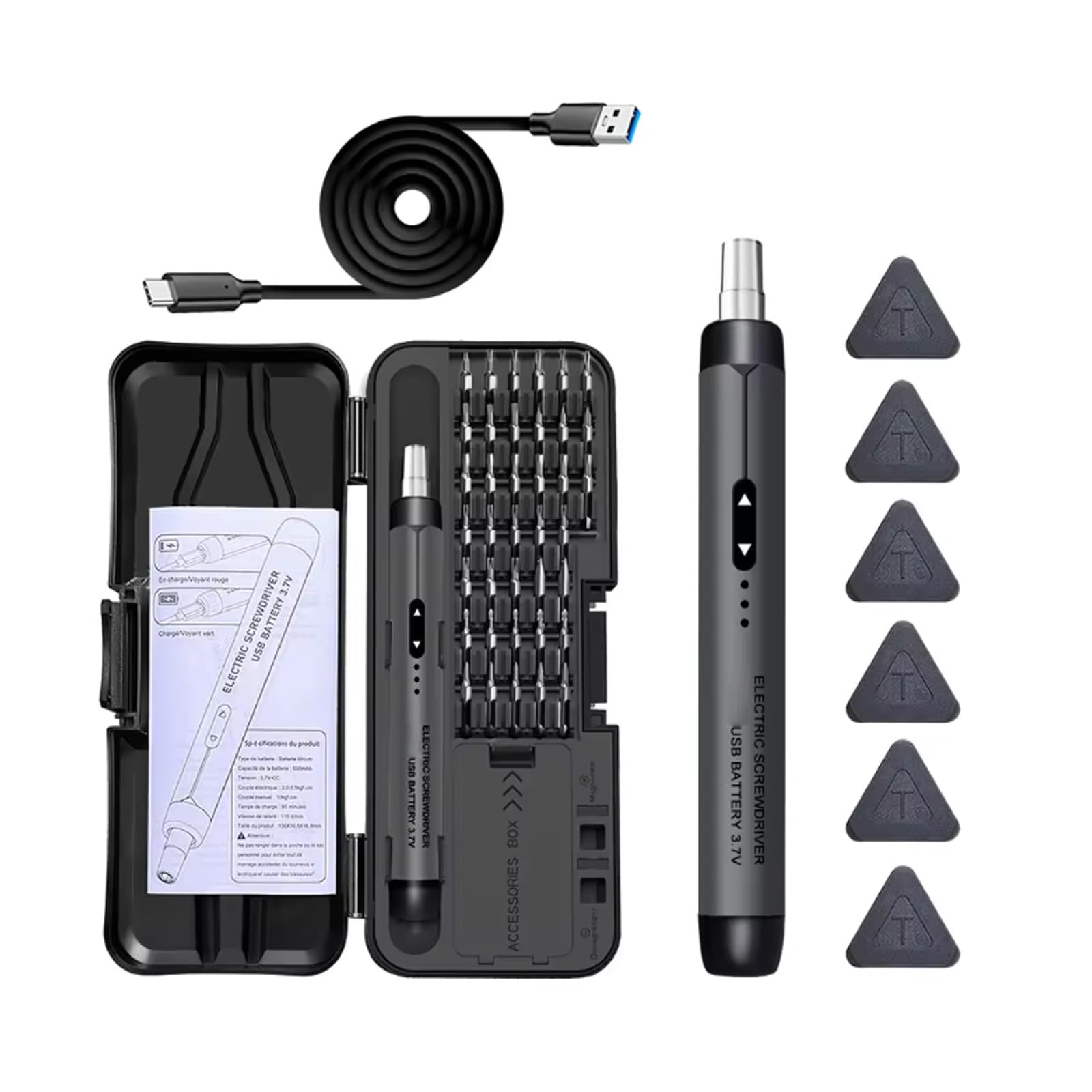 Hsioluted Grey Multifunctional Rechargeable Electric Screwdriver Set Durability Steel Fit For Home Improvement Tasks Lithium Batteries Screwdriver
