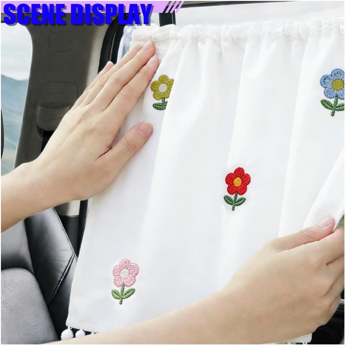 Cute Car Window Shades, 27" x 20" Automotive Side Window Privacy Curtains with Suction Cup, Sun Blackout UV Protection Car Camping Windows Screen Shades for Baby, Pet (Colorful)
