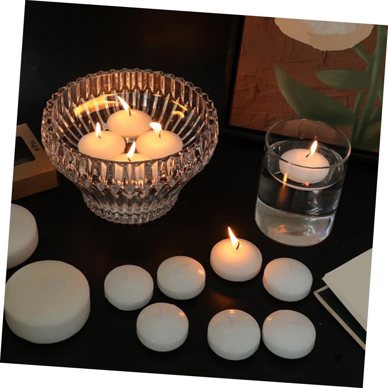 6pcs Unscented Small Floating Candles 4.5x2.5cm Dripless Wax for Wedding Party Home Decor Romantic Pool and Outdoor Events
