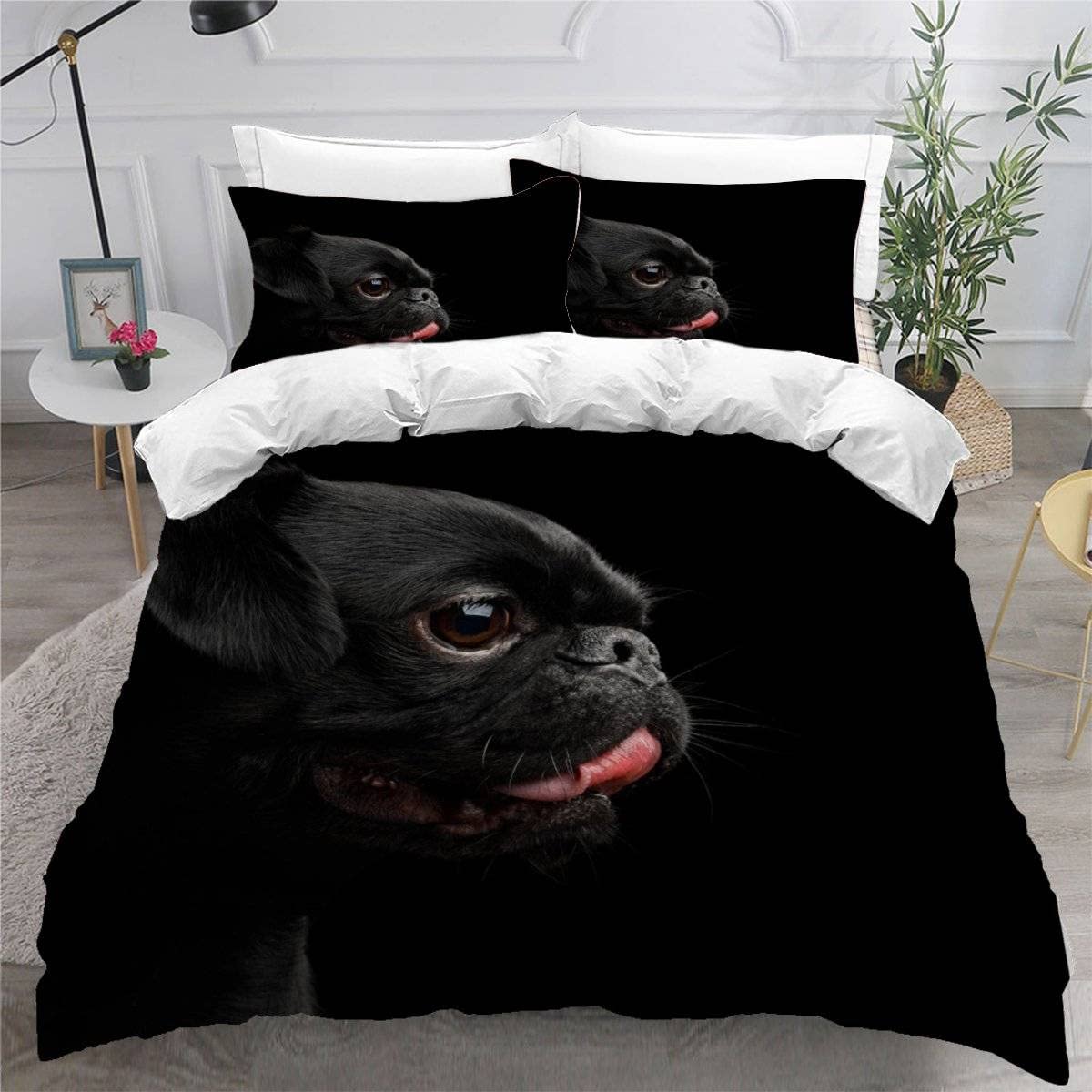 VASENA Duvet Cover King Size 3d Printed Adults Teenager Microfiber Fluffy Kingsize Bedding Black Dog Animals Black Comforter Cover King Size Bedding with Pillowcases（230x220）