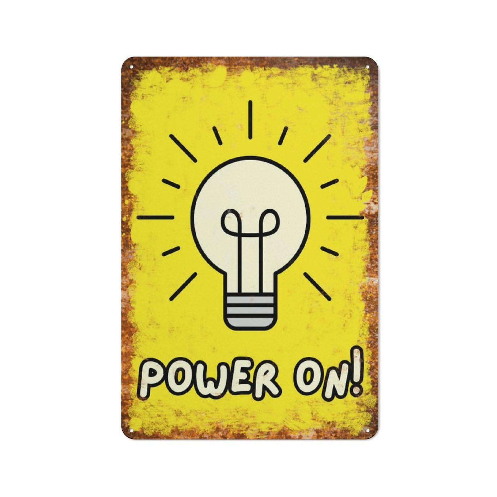 peiyeety Metal Tin Sign Power On Lightbulb Pattern Vintage Rustic Wall Art Kitchen Bathroom Bedroom Living Room Cafe Farmhouse Entryway Office Garage Home Bar Laundry Room Porch Patio 8x12 Inch