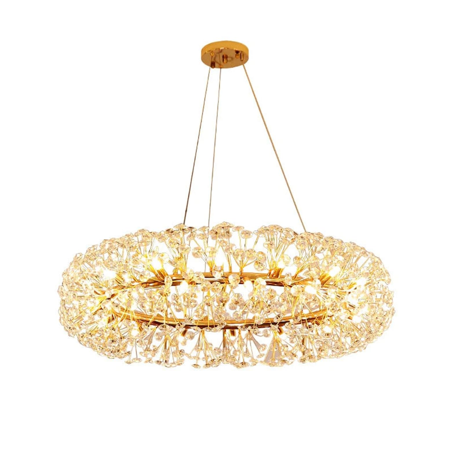KXEcoLife Modern Crystal Chandeliers for Dining Room, 12 Lights Ring Firework Chandelier Fixture, 23.6" Round Dandelion Hanging Fixture Living Room Kitchen Island