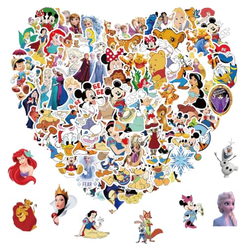 100pcs Disney Cartoon Stickers for Kids Water Bottle Kawaii Princess Waterproof Vinyl Stickers for Adult Teen Girl Laptop Skateboard Bike Guitar Laggage Bicycle Travel Case Helmet