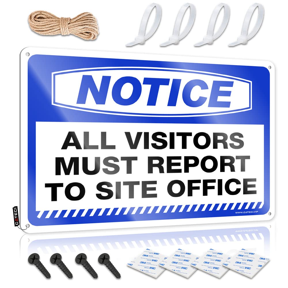 Fzfn Colour Notice All Visitors Must Report To Site Office Funny Patio Decor Pub Hanging | Farmhouse Retro Wall Decor Soft Area Vintage Metal Wall Decor(20X30cm)