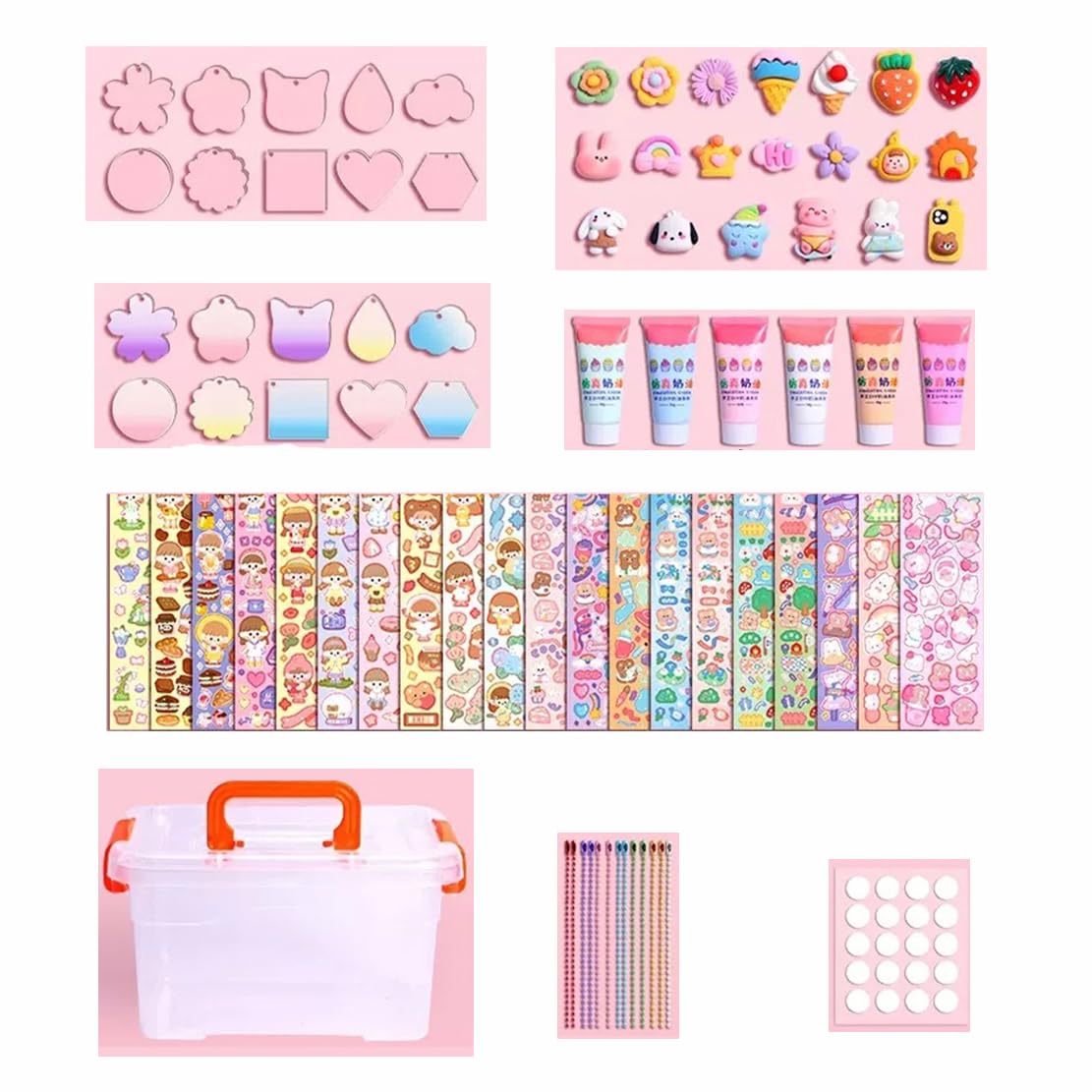 Colorido Goo Tarjeta De Juguete Lindo Goo Tarjeta DIY Set, Colorido Colgante Lindo Tarjeta Juguetes Tarjeta Pegatina Conjuntos, Llavero Hecho En Casa, con Caja De Almacenamiento (71PCS)