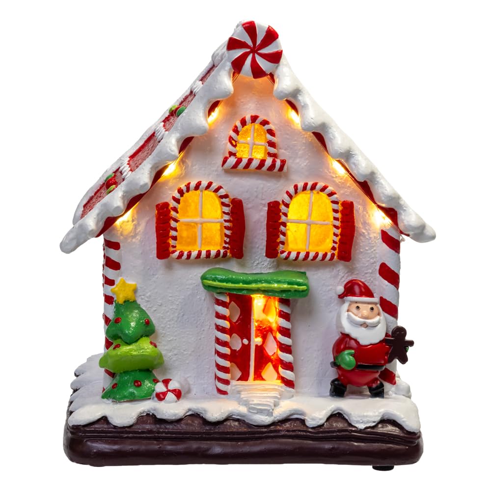 Maison LED Kurt Adler avec Père Noël décor rouge et blanc à piles