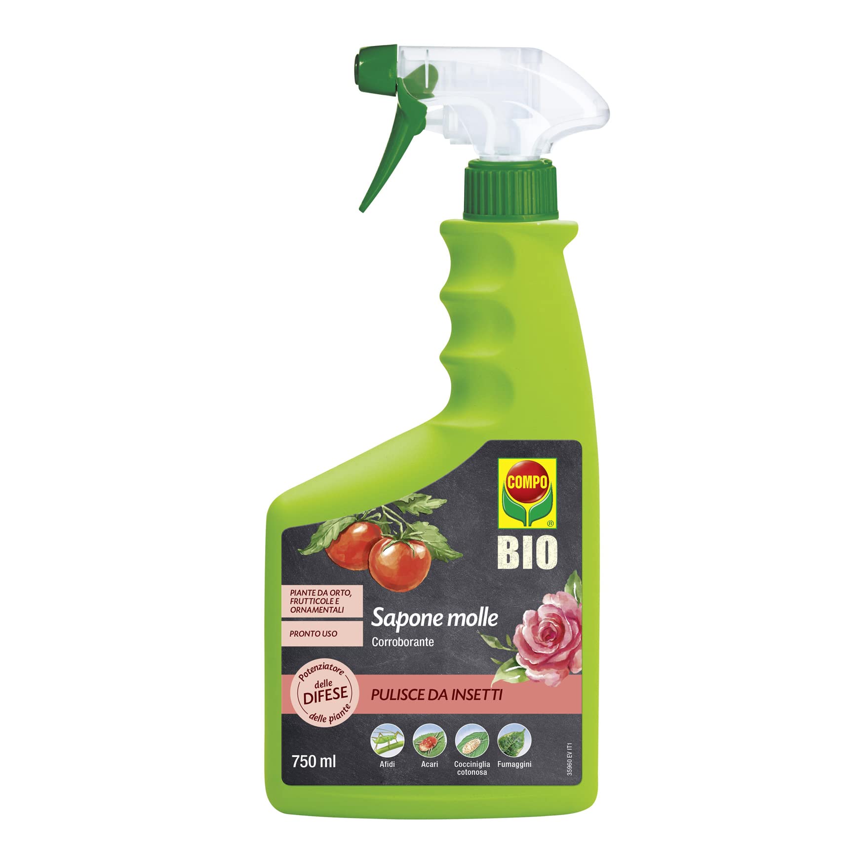 COMPO BIO Sapone Molle, Potenziatore delle Difese delle Piante nei confronti di Insetti, Afidi, Acari, Cocciniglia, Pronto all'Uso, 100% Naturale, 750 ml