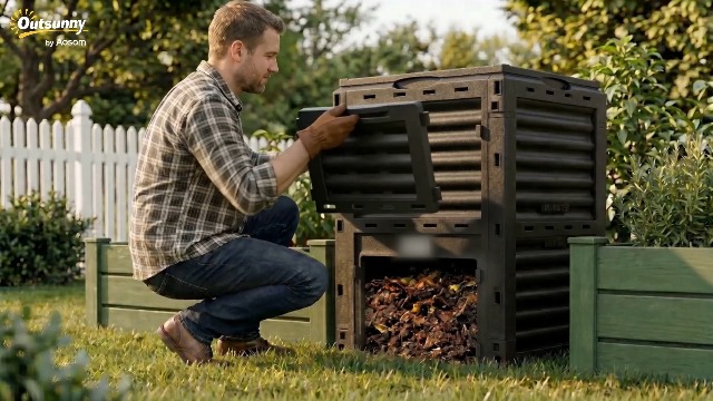 Garden Stand Up Composter – 15 Gallon (57 Liter) – Mini Snelle Composter Met Deksel En Venster – Waterdicht, Geurbestendig En UV-bestendig – Voor Balkon, Tuin En Keuken 4 miniatura