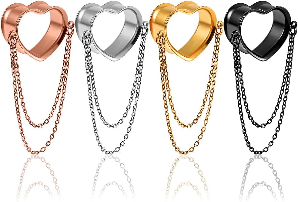 DOEARKO 2 Pcs Ear Gauges Simple Style Tunnels Dangle Plugs with Chain Elegant Stretchers Hypoallergenic Stainless Steel Body Jewelry