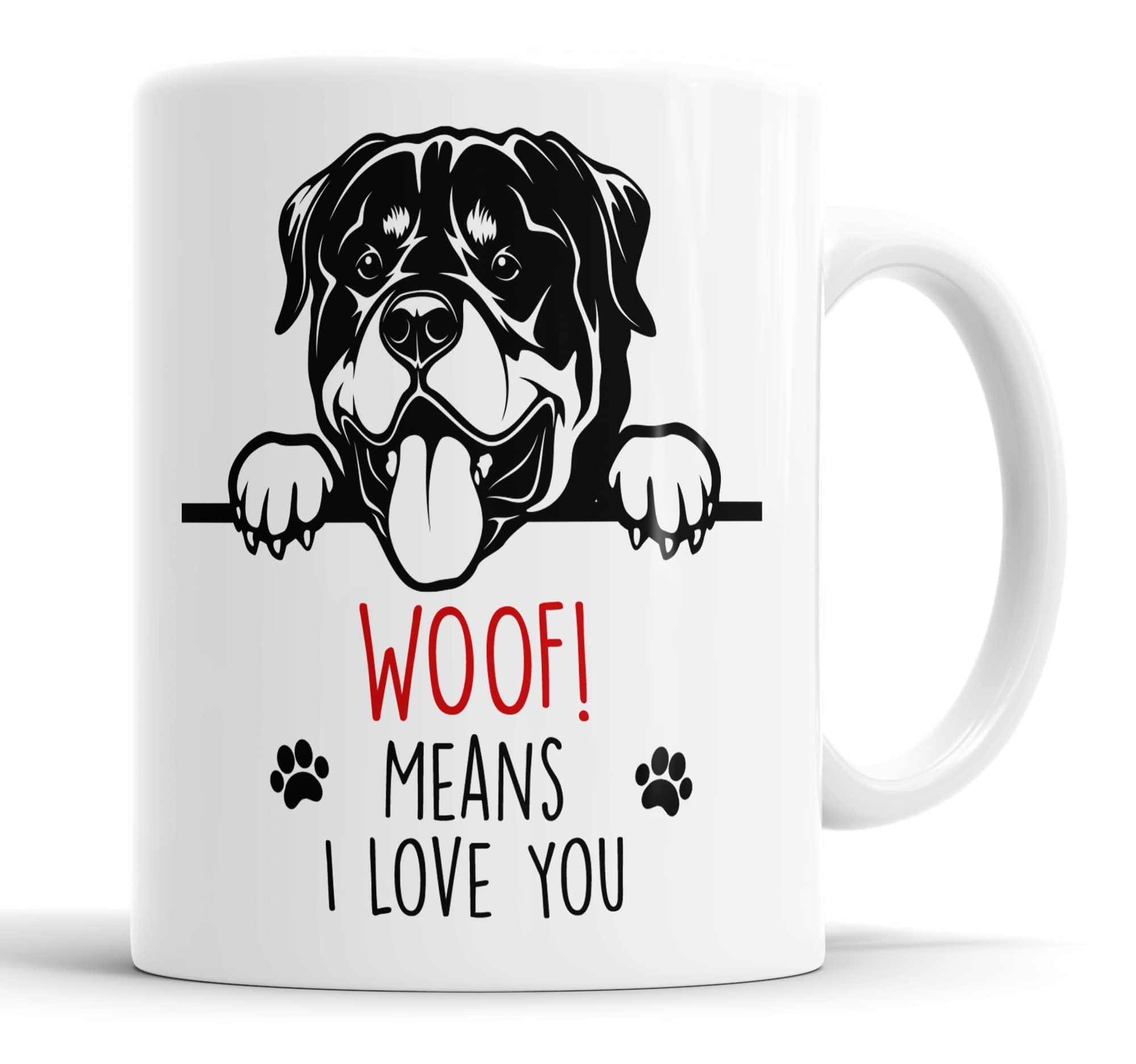 Faithful Prints Rottweiler Woof Means I Love You Mum Dad Mug Dog Dad Rottweiler Dad Cup Friend Funny Gift for Birthday Christmas, Rottweiler Mum Mug